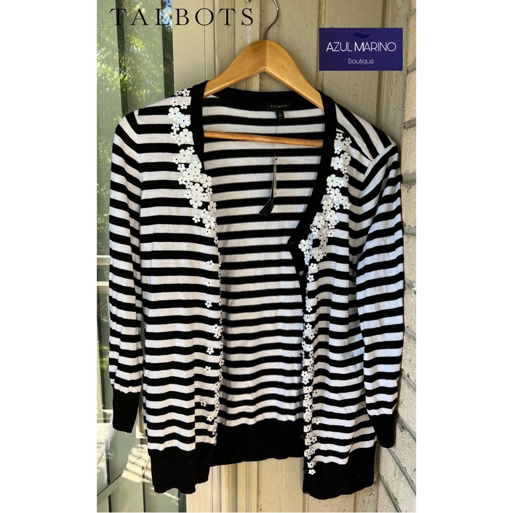 Talbots — Striped Cardigan w/ floral sequin •Cardigan con lentejuelas de flores•